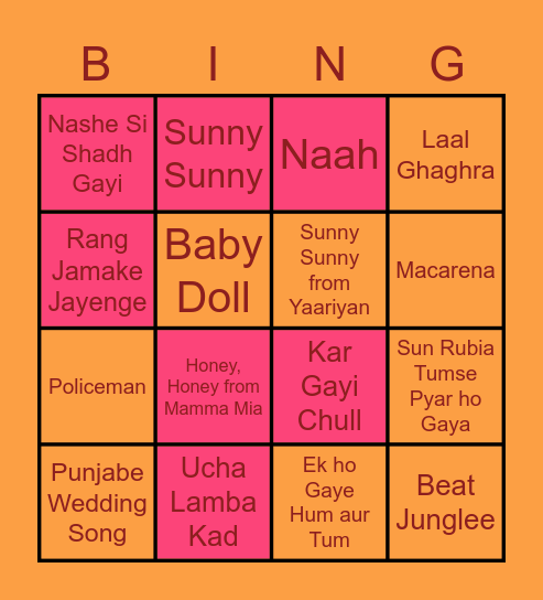 SONG BINGO by Shanu Bingo Card