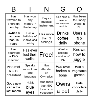 3SI Bingo Card