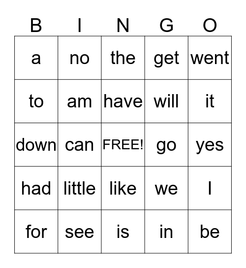Kinder Sight Words 1st & 2nd Six Weeks Bingo Card