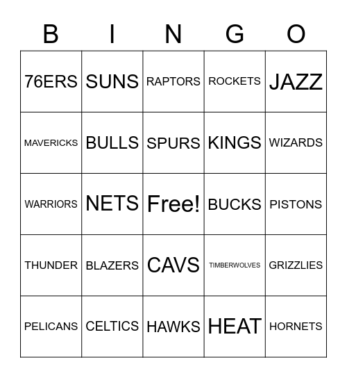 NBA TEAMS Bingo Card
