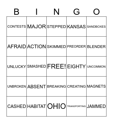 Spelling Bingo Card