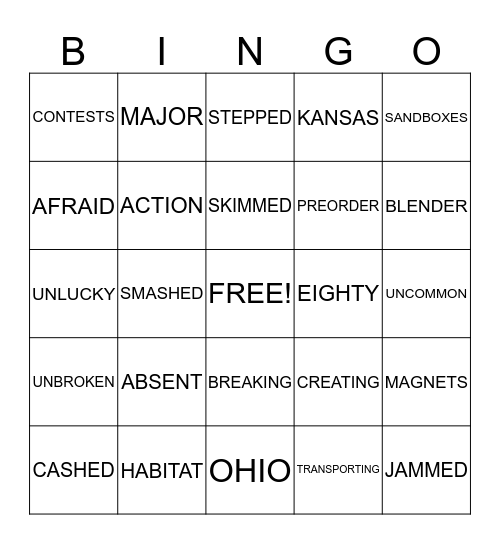 Spelling Bingo Card