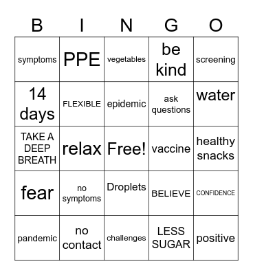 Covid 19 Bingo Card