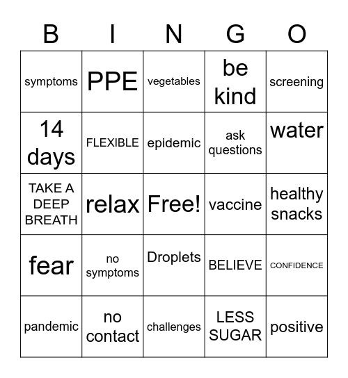 Covid 19 Bingo Card