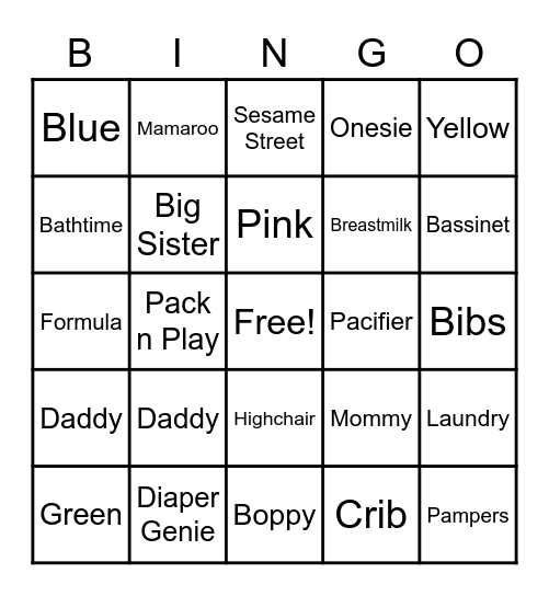 Crystal & DeJuan's Gender Reveal Bingo Card