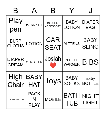 Josiah Bingo Card