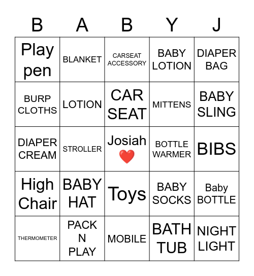 Josiah Bingo Card
