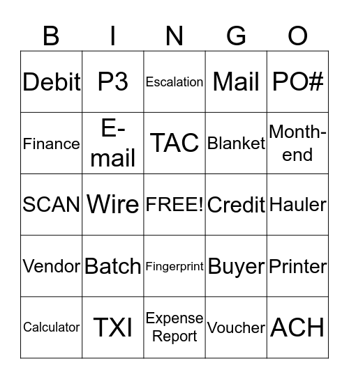 ACCOUTS PAYABLE Bingo Card
