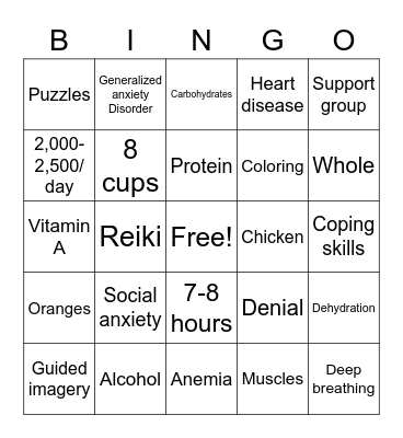 Health and Diet Bingo Card