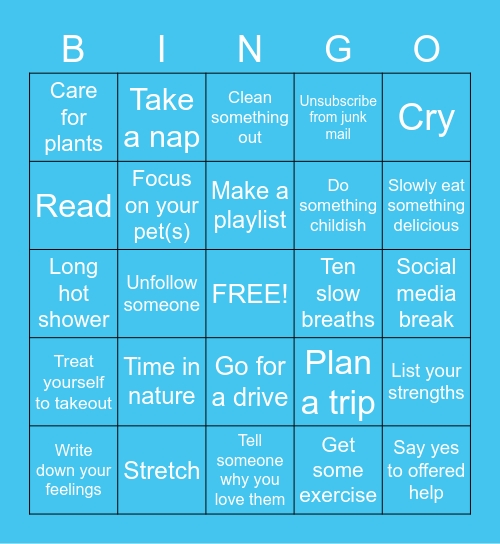 Self Care Bingo Card