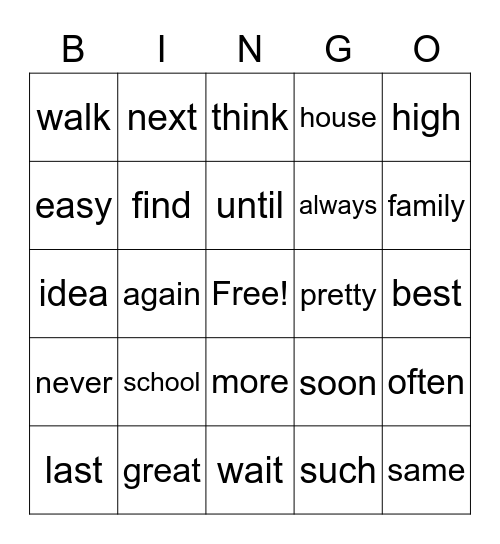 Sight Word Bingo, Sight Word Bingo 1 Bingo Card