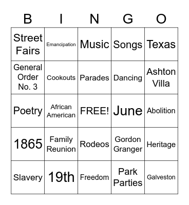 Juneteenth Bingo Card