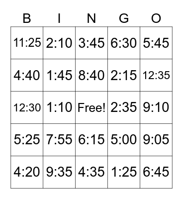 TIME-O Bingo Card