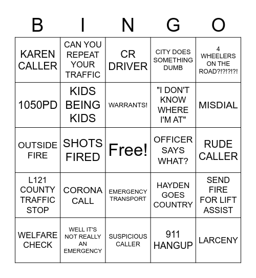 DISPATCH BINGO Card