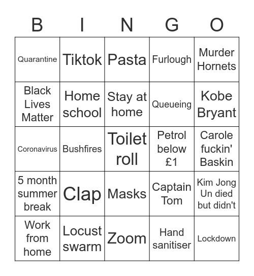 2020 Bingo Card