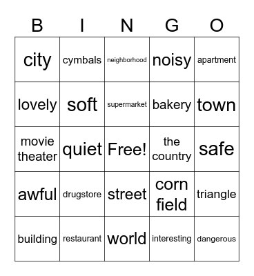 Vocabulary Bingo Card