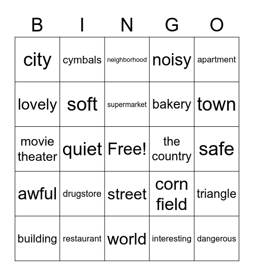 Vocabulary Bingo Card