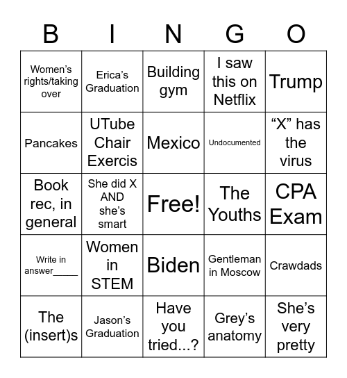 “Sundays with Harvey” Bingo Card