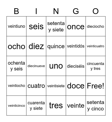 Numeros 0-99 Bingo Card