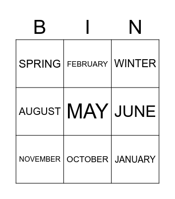 12 Months in a Year and 4 Seasons Bingo Card