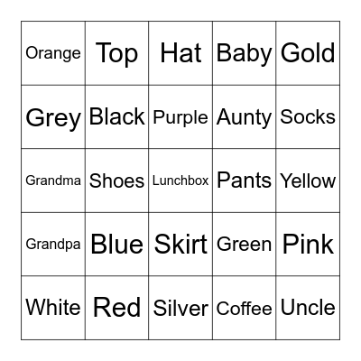 Family and Color Bingo Card