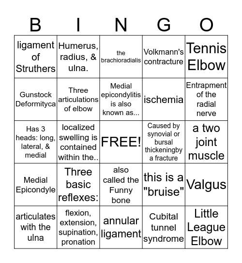 Elbow Bingo Card