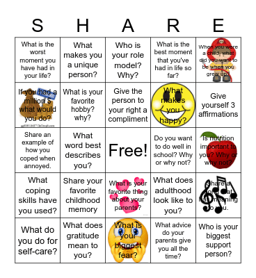 SHARING OUT Bingo Card