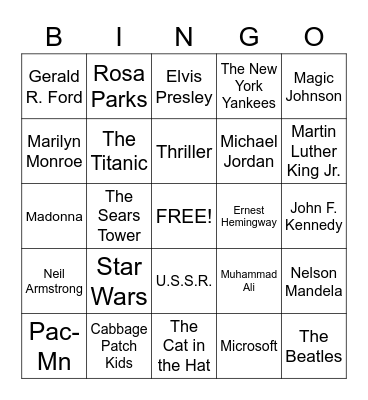 DECADE BINGO Card