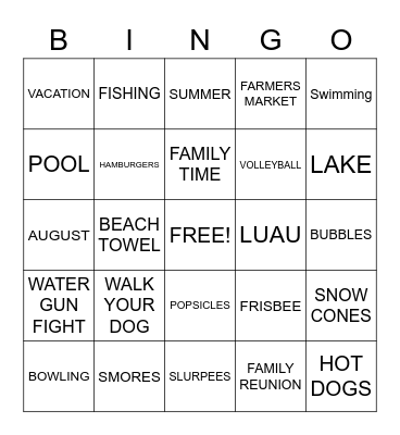 SUMMER Bingo Card