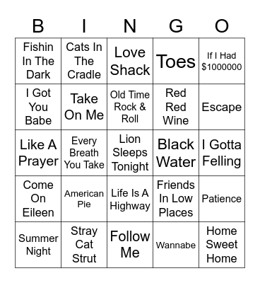 Sing Along Songs Vol. 1 Bingo Card