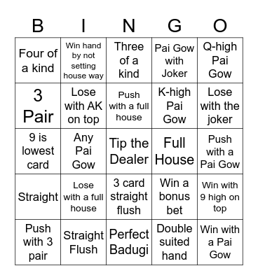 Pai Gow Bingo Card