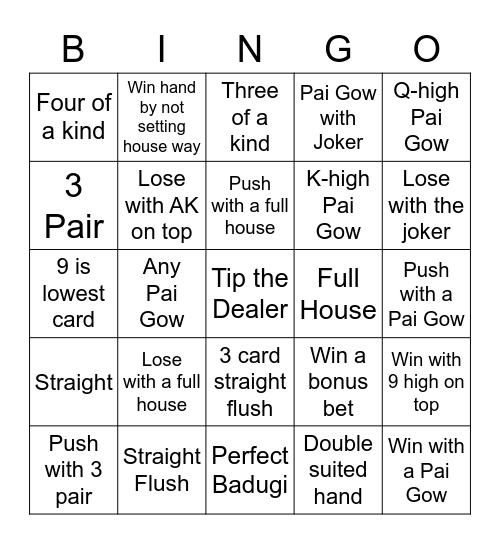 Pai Gow Bingo Card