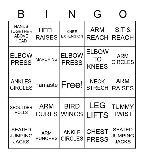 CHAIR ACTIVITY BINGO Card