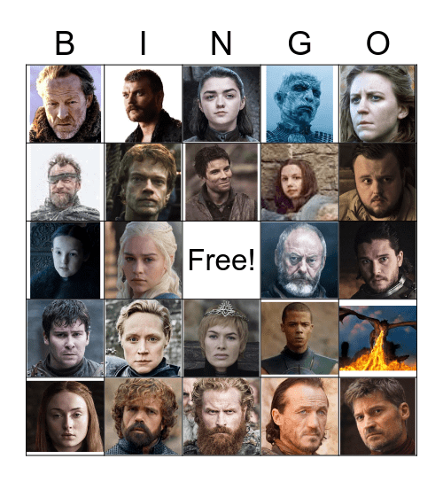 Game of Thrones Death Pool Bingo Card
