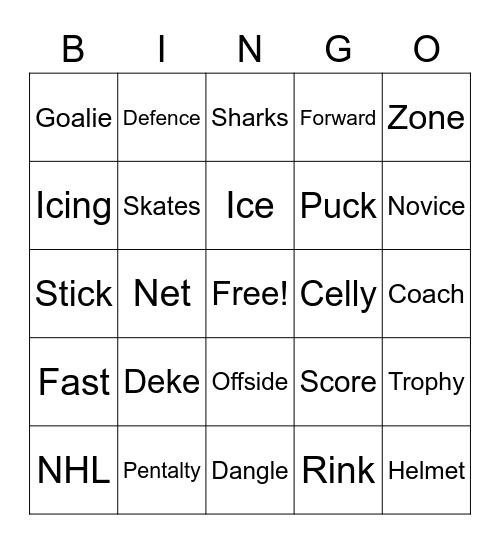 Sharks Hockey Bingo Card