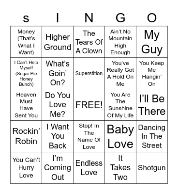 Motown Hits Bingo Card
