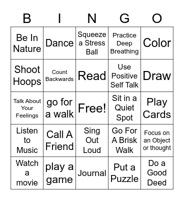 Coping Skills Bingo Card