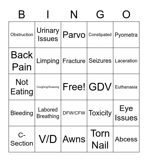 On Call Bingo Card