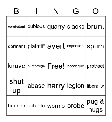 Vocabulary Bingo Card