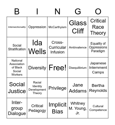 Social Justice Bingo Card