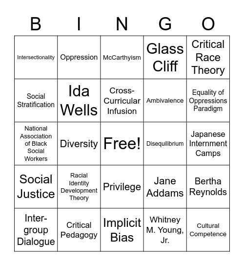 Social Justice Bingo Card