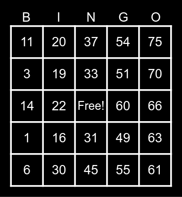 Kean Greaves AKA KG Bingo Card