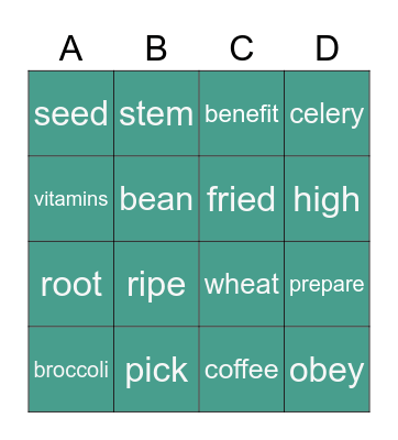 Plants We Eat 5 Bingo Card