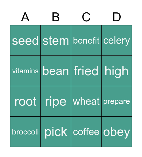 Plants We Eat 5 Bingo Card