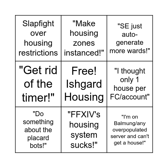 Housing Bingo Card