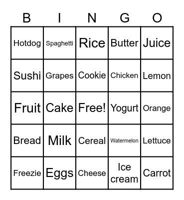 FOOD SIGNS BINGO Card