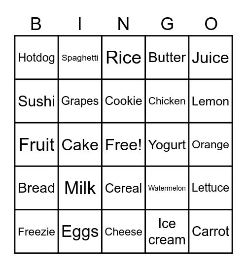 FOOD SIGNS BINGO Card