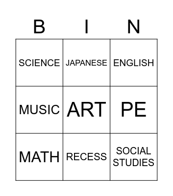 SUBJECT Bingo Card