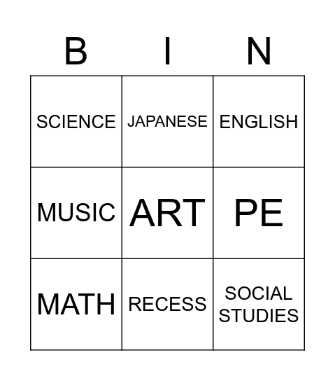 SUBJECT Bingo Card