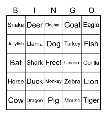 ANIMAL SIGNS BINGO Card
